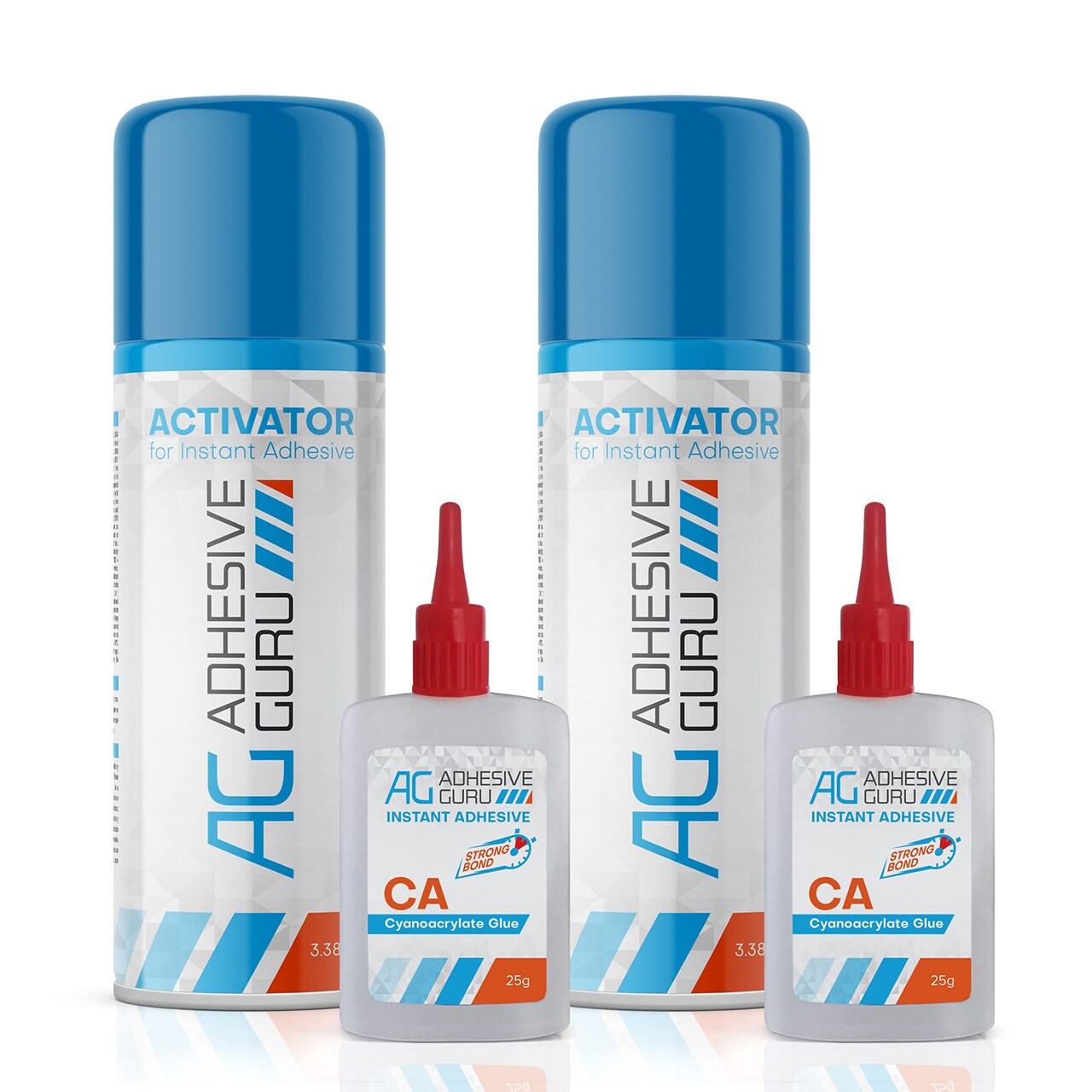 ADHESIVE GURU AG210 CA Glue (0.9 oz) & Activator Spray Set (3.38 fl oz), Transparent Super Glue and Accelerator Kit